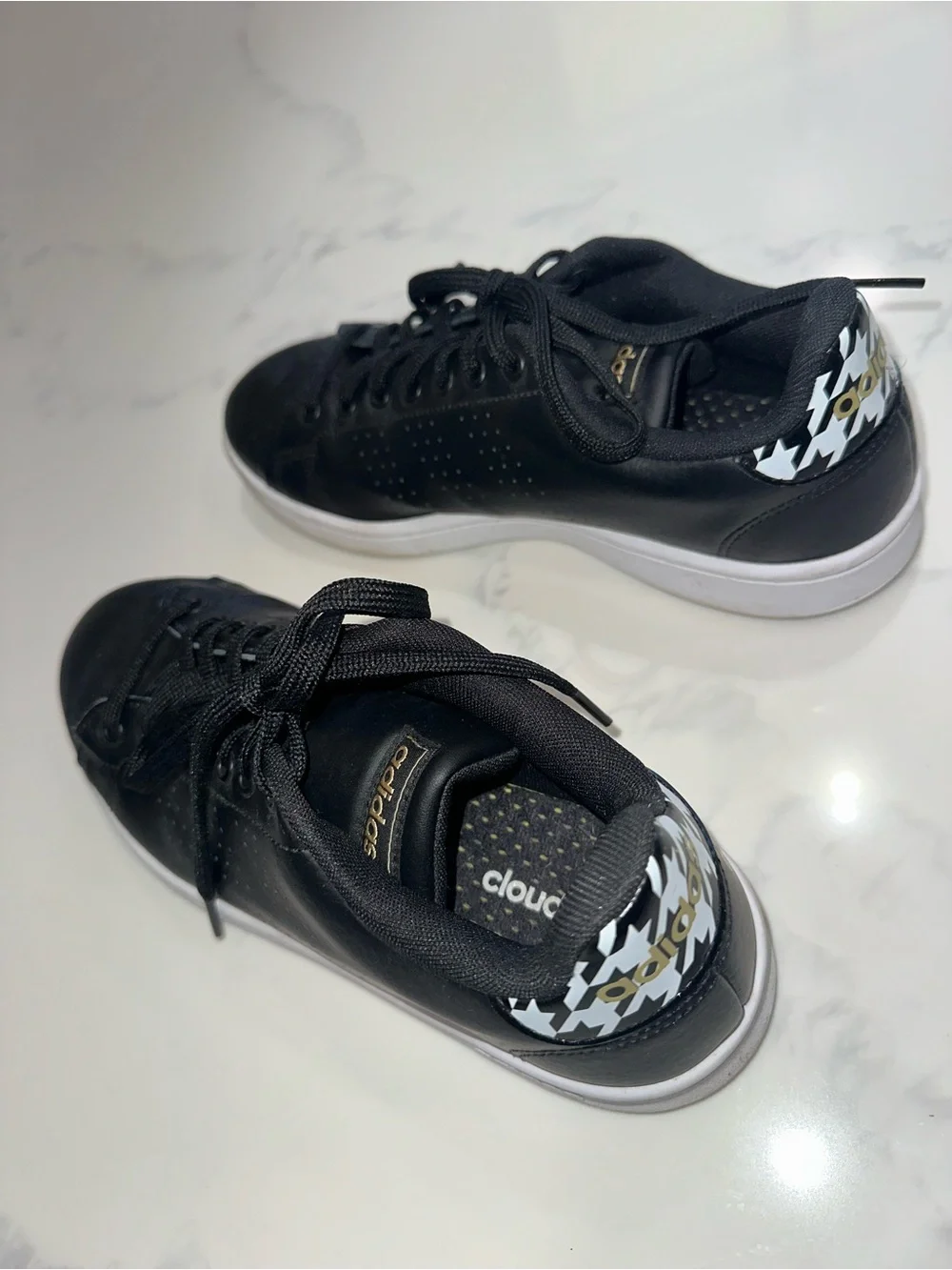 ADIDAS SIZE 9 BLACK HOUNDSTOOTH DETAIL LEATHER CLOUDFOAM SNEAKERS SHOES RUNNERS